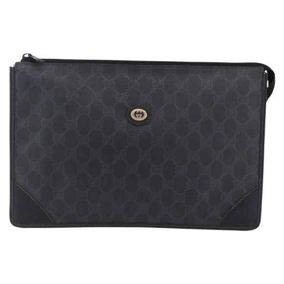 GUCCI GG Supreme Clutch Bag PVC Black 97 01 029 Auth 150048