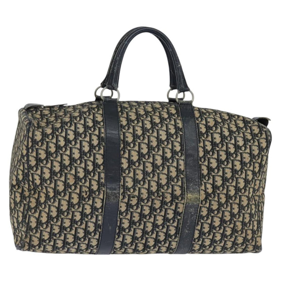 Christian Dior Trotter Canvas Boston Bag Navy Silver Auth 150052