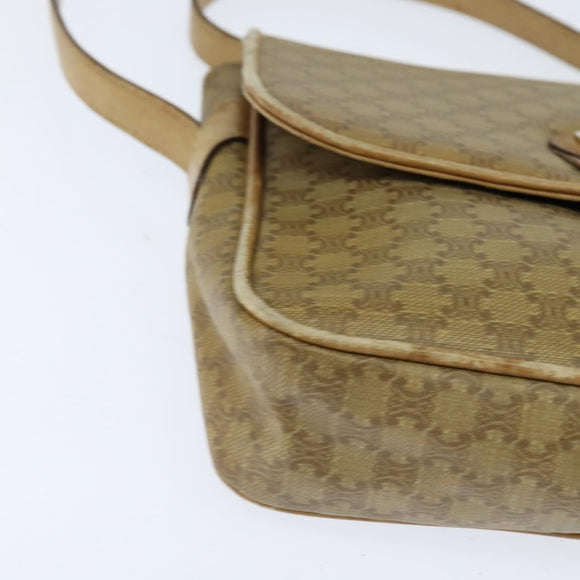 CELINE Macadam Canvas Shoulder Bag Beige Gold Auth 150067