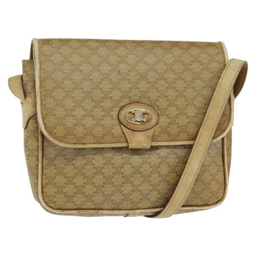 CELINE Macadam Canvas Shoulder Bag Beige Gold Auth 150067