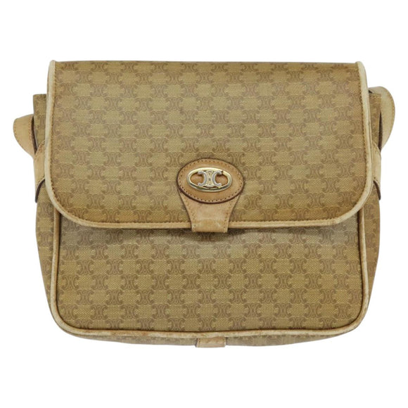 CELINE Macadam Canvas Shoulder Bag Beige Gold Auth 150067