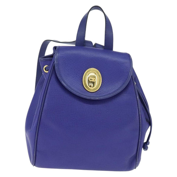 Christian Dior Backpack Leather Blue Gold Auth 150068