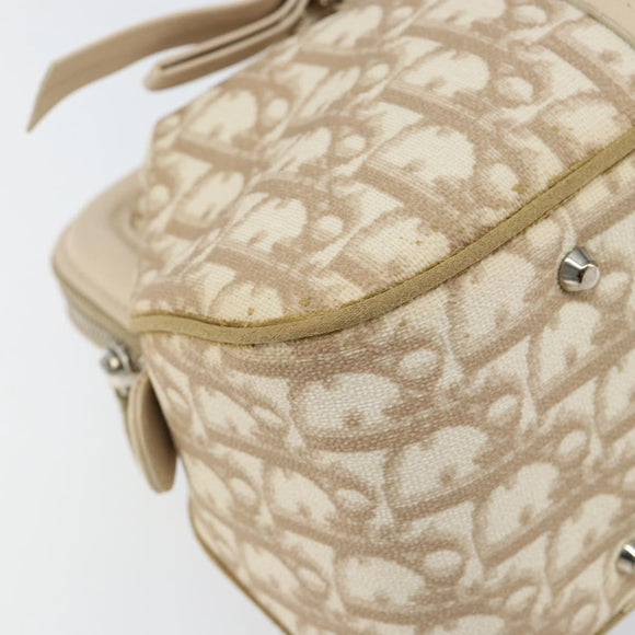 Christian Dior Trotter Canvas Romantic Tote Bag PVC Beige Silver Auth 150070V