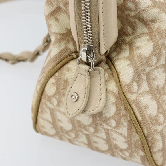 Christian Dior Trotter Canvas Romantic Tote Bag PVC Beige Silver Auth 150070