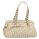 Christian Dior Trotter Canvas Romantic Tote Bag PVC Beige Silver Auth 150070V-2