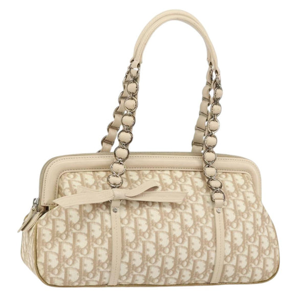 Christian Dior Trotter Canvas Romantic Tote Bag PVC Beige Silver Auth 150070V