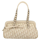 Christian Dior Trotter Canvas Romantic Tote Bag PVC Beige Silver Auth 150070-3