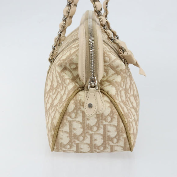 Christian Dior Trotter Canvas Romantic Tote Bag PVC Beige Silver Auth 150070