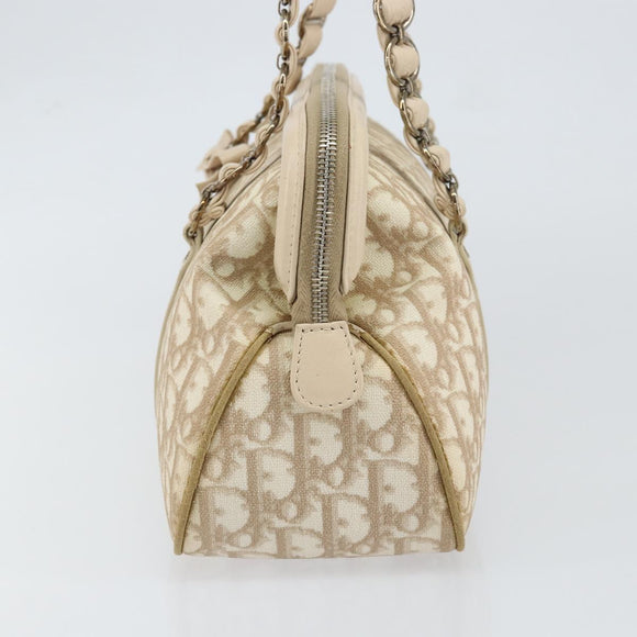Christian Dior Trotter Canvas Romantic Tote Bag PVC Beige Silver Auth 150070V