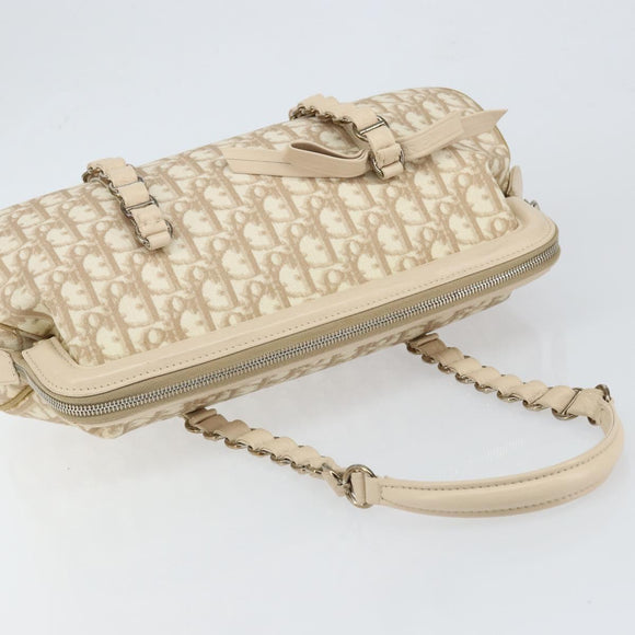 Christian Dior Trotter Canvas Romantic Tote Bag PVC Beige Silver Auth 150070V