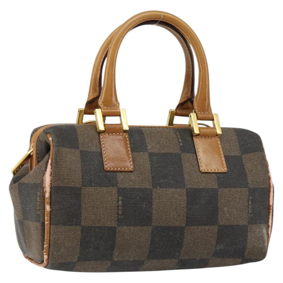 FENDI Pecan Canvas Hand Bag PVC Black Brown Auth 150072