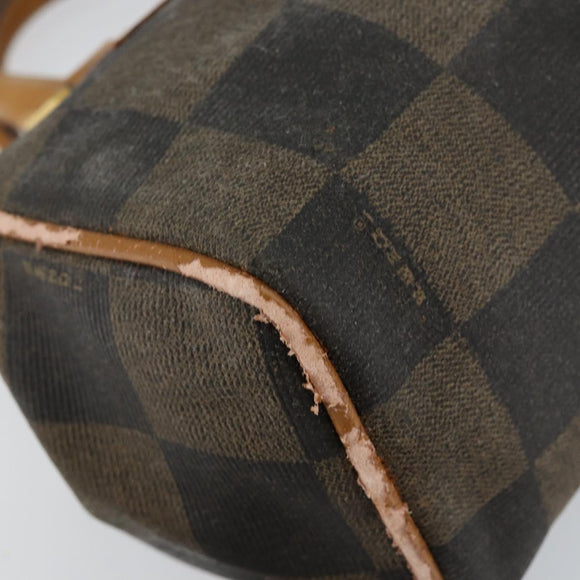 FENDI Pecan Canvas Hand Bag PVC Black Brown Auth 150072