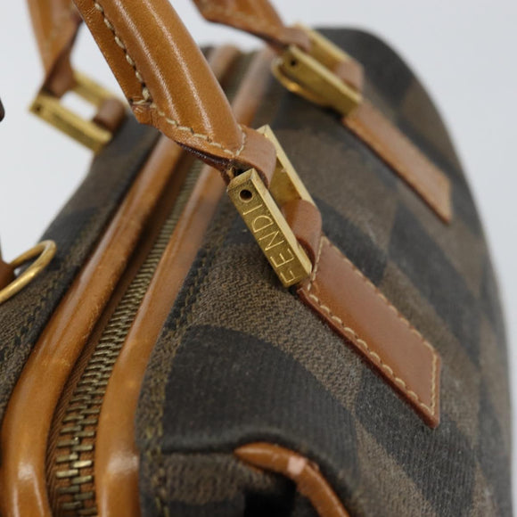 FENDI Pecan Canvas Hand Bag PVC Black Brown Auth 150072