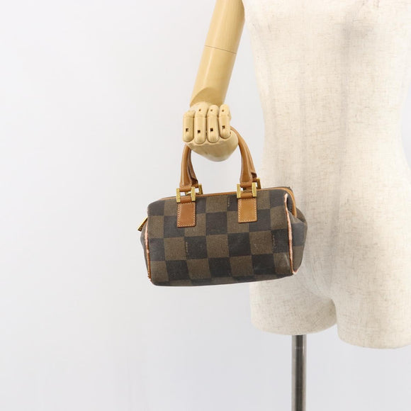 FENDI Pecan Canvas Hand Bag PVC Black Brown Auth 150072