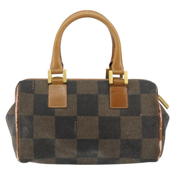 FENDI Pecan Canvas Hand Bag PVC Black Brown Auth 150072 - 0