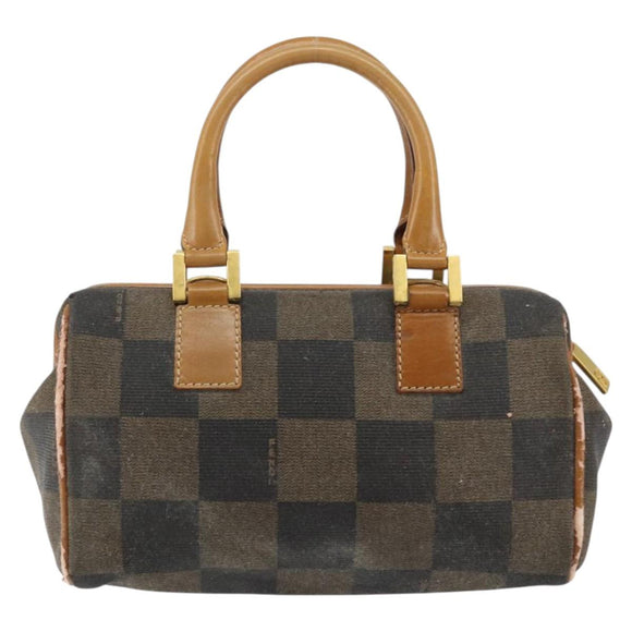 FENDI Pecan Canvas Hand Bag PVC Black Brown Auth 150072