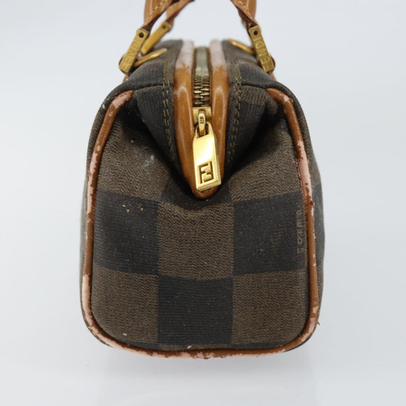 FENDI Pecan Canvas Hand Bag PVC Black Brown Auth 150072