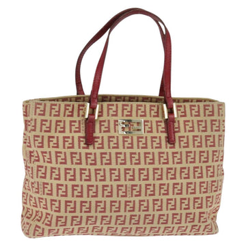 FENDI Zucchino Canvas Hand Bag Red Gold Auth 150073