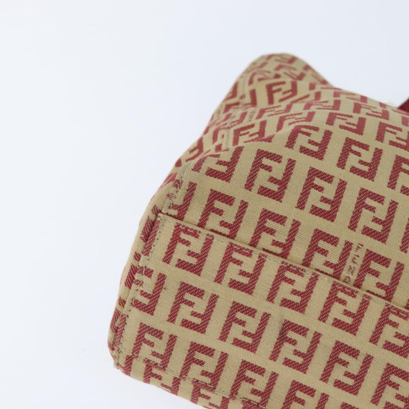 FENDI Zucchino Canvas Hand Bag Red Gold Auth 150073