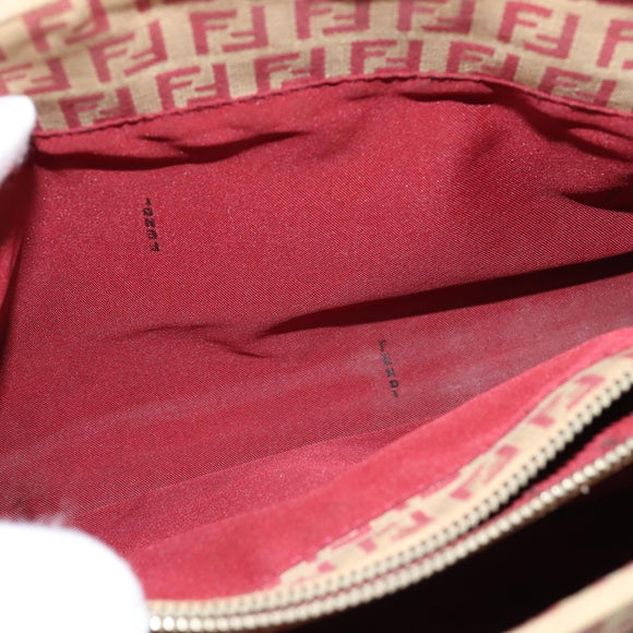 FENDI Zucchino Canvas Hand Bag Red Gold Auth 150073