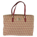 FENDI Zucchino Canvas Hand Bag Red Gold Auth 150073-13
