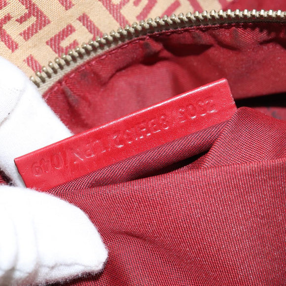 FENDI Zucchino Canvas Hand Bag Red Gold Auth 150073