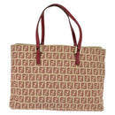 FENDI Zucchino Canvas Hand Bag Red Gold Auth 150073-2
