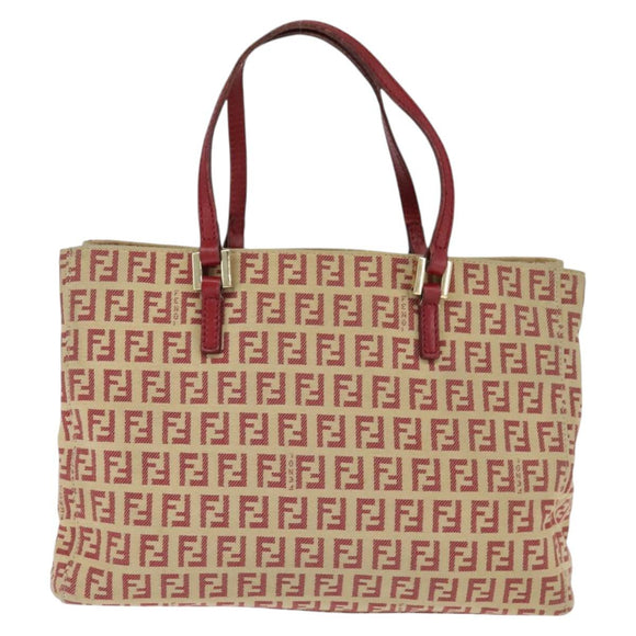 FENDI Zucchino Canvas Hand Bag Red Gold Auth 150073