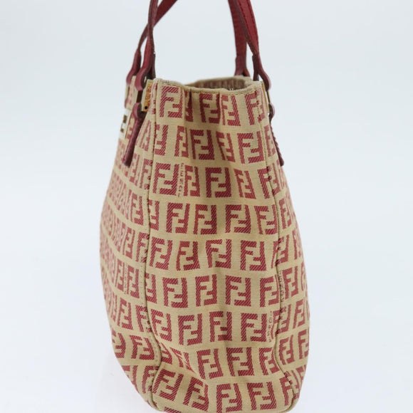 FENDI Zucchino Canvas Hand Bag Red Gold Auth 150073