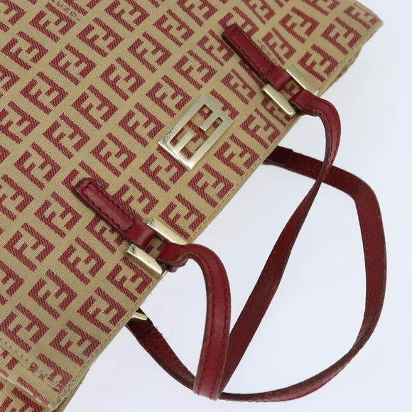 FENDI Zucchino Canvas Hand Bag Red Gold Auth 150073