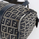 FENDI Zucchino Canvas Hand Bag Navy Silver Auth 150074-15
