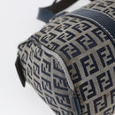 FENDI Zucchino Canvas Hand Bag Navy Silver Auth 150074-16