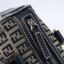 FENDI Zucchino Canvas Hand Bag Navy Silver Auth 150074-17