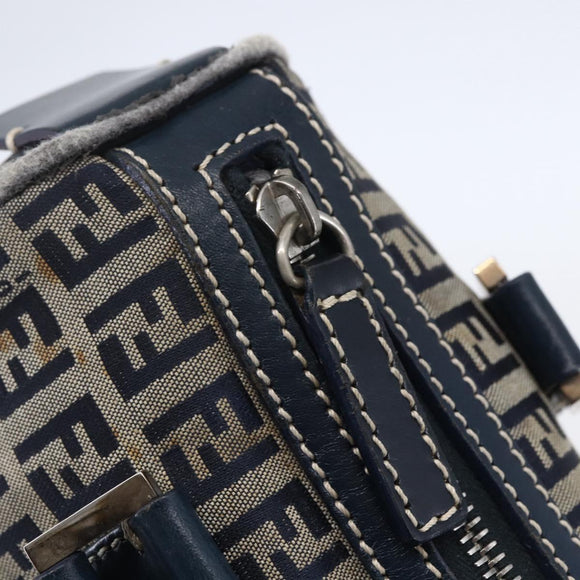 FENDI Zucchino Canvas Hand Bag Navy Silver Auth 150074