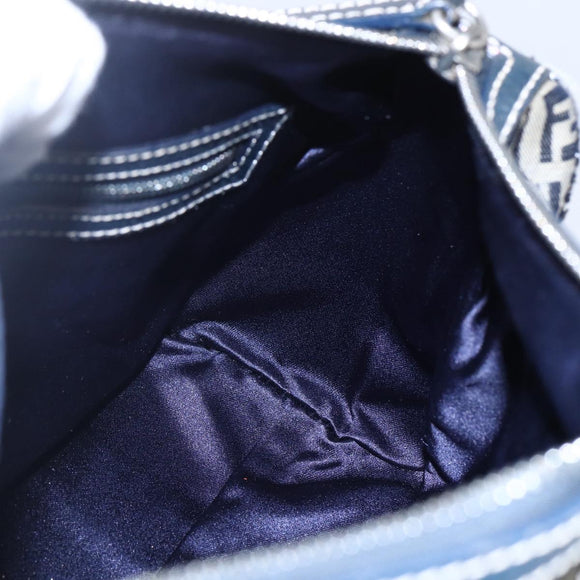 FENDI Zucchino Canvas Hand Bag Navy Silver Auth 150074