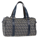 FENDI Zucchino Canvas Hand Bag Navy Silver Auth 150074-1