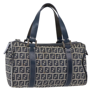FENDI Zucchino Canvas Hand Bag Navy Silver Auth 150074