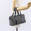 FENDI Zucchino Canvas Hand Bag Navy Silver Auth 150074-22