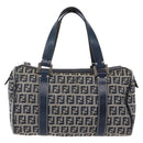 FENDI Zucchino Canvas Hand Bag Navy Silver Auth 150074-13