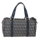 FENDI Zucchino Canvas Hand Bag Navy Silver Auth 150074-2
