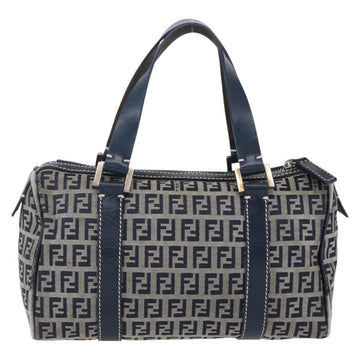FENDI Zucchino Canvas Hand Bag Navy Silver Auth 150074 - 0