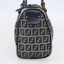FENDI Zucchino Canvas Hand Bag Navy Silver Auth 150074-3