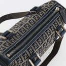FENDI Zucchino Canvas Hand Bag Navy Silver Auth 150074-6