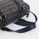 FENDI Zucchino Canvas Hand Bag Navy Silver Auth 150074-7
