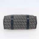 FENDI Zucchino Canvas Hand Bag Navy Silver Auth 150074-5