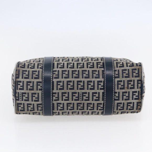 FENDI Zucchino Canvas Hand Bag Navy Silver Auth 150074