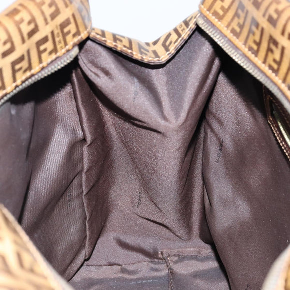 FENDI Zucchino Canvas Hand Bag Beige Gold Auth 150075