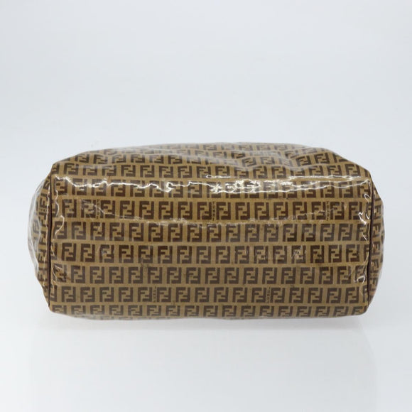 FENDI Zucchino Canvas Hand Bag Beige Gold Auth 150075