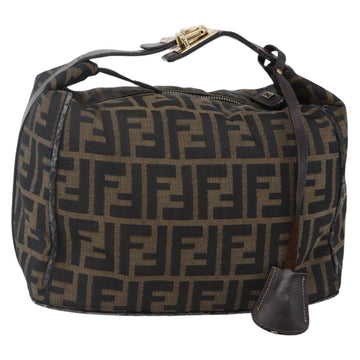 FENDI Zucca Canvas Vanity Hand Bag Black Brown Auth 150076