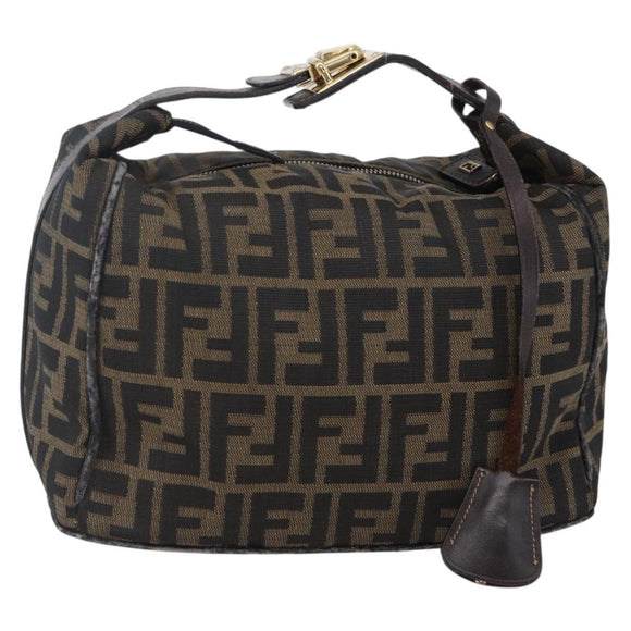 FENDI Zucca Canvas Vanity Hand Bag Black Brown Auth 150076